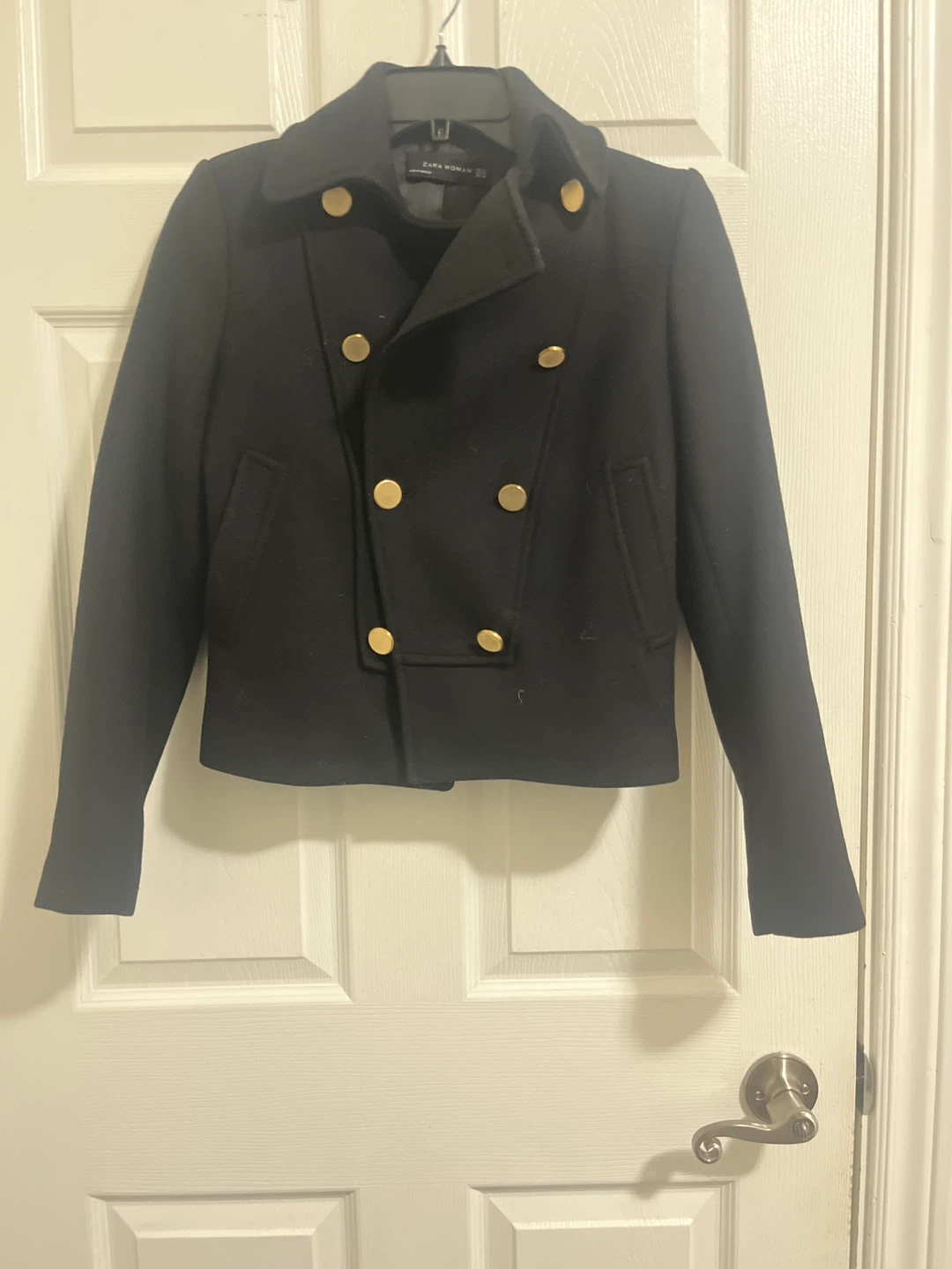 Zara Woman Black Double-Breasted Blazer with Gold Buttons