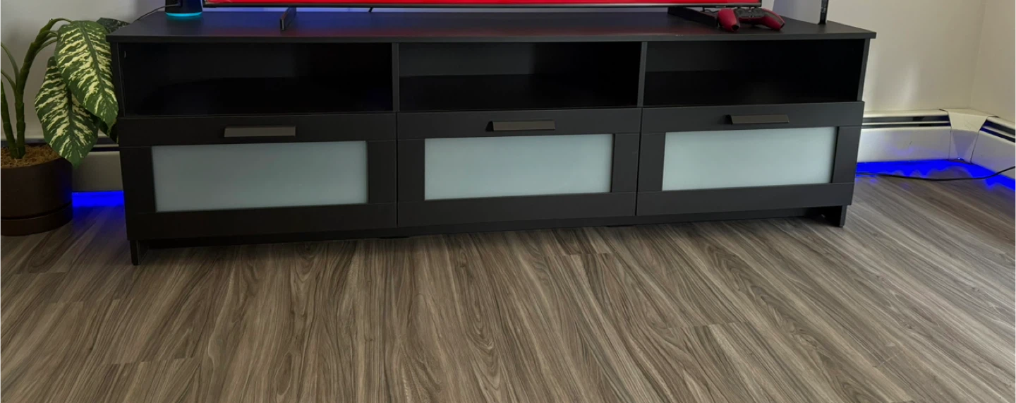 Black TV Stand with Frosted Glass Doors and 3 Drawers - photo 2