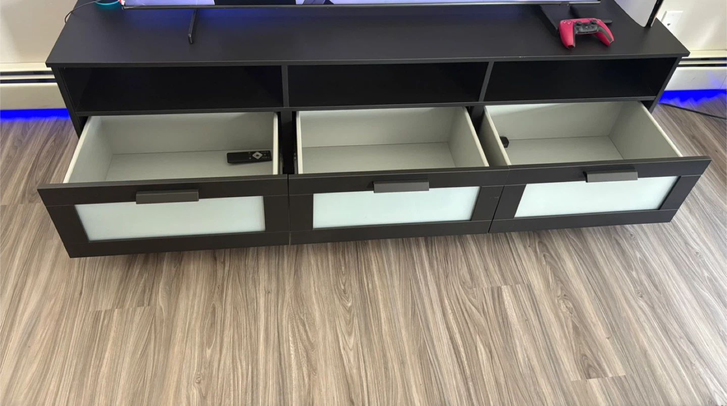 Black TV Stand with Frosted Glass Doors and 3 Drawers - photo 5