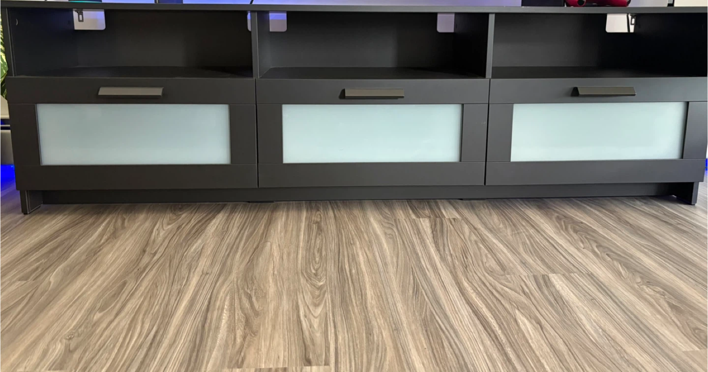 Black TV Stand with Frosted Glass Doors and 3 Drawers - photo 3