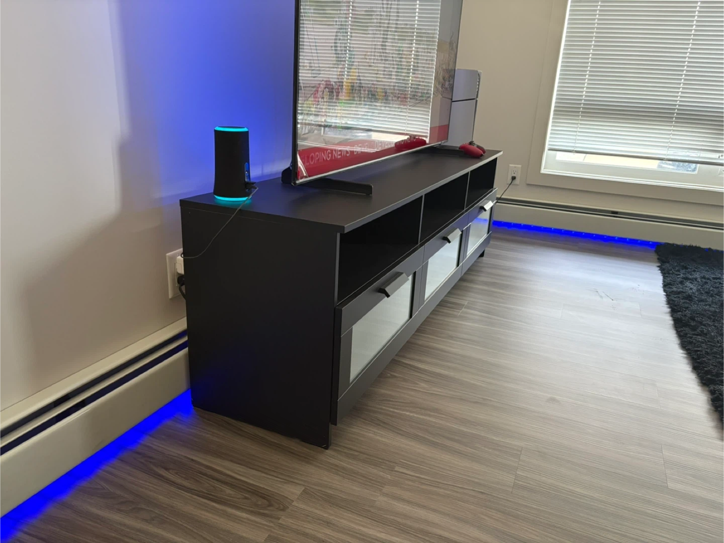 Black TV Stand with Frosted Glass Doors and 3 Drawers