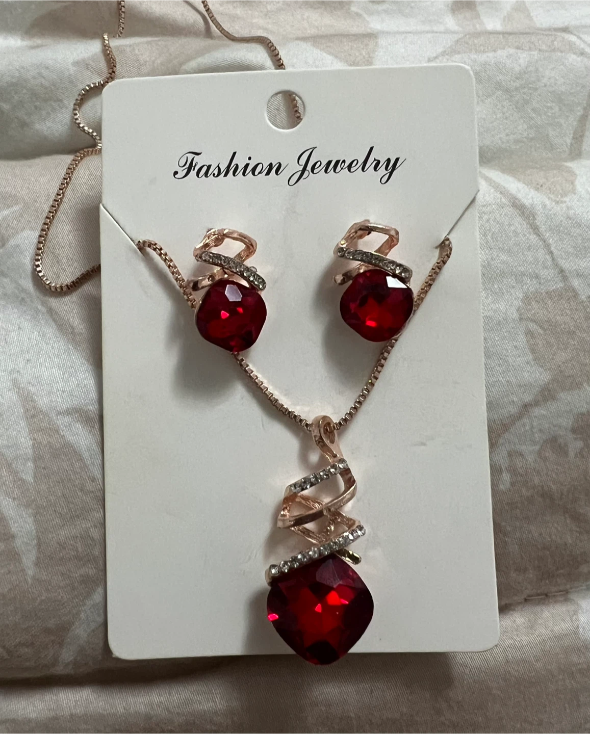 Fashion Jewelry Set - Red Crystal Necklace & Earrings - photo 2