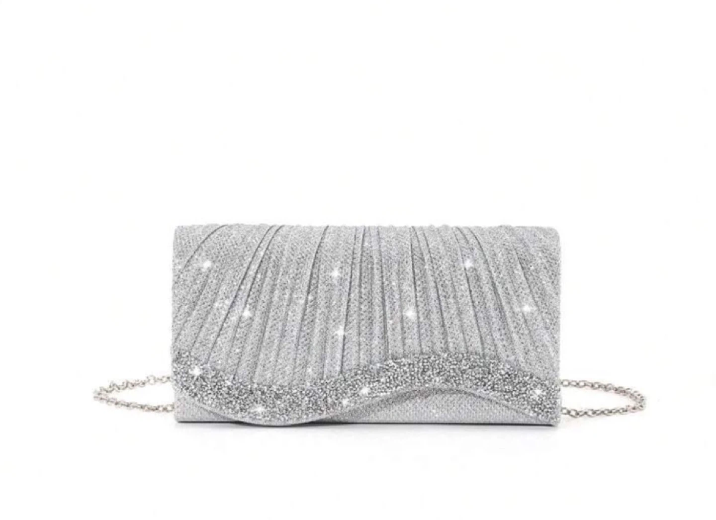 Silver Glitter Clutch with Chain
