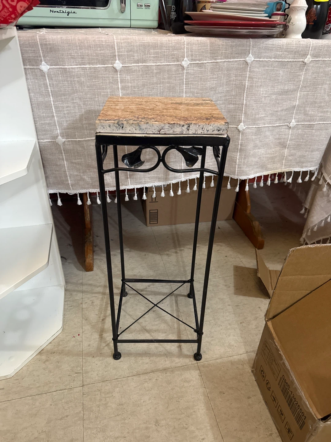 Black Metal Plant Stand with Granite Top