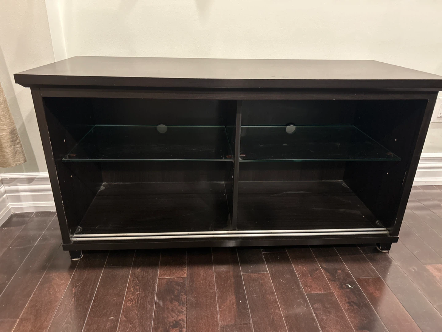 Dark Brown Media Console with Glass Shelves - photo 2