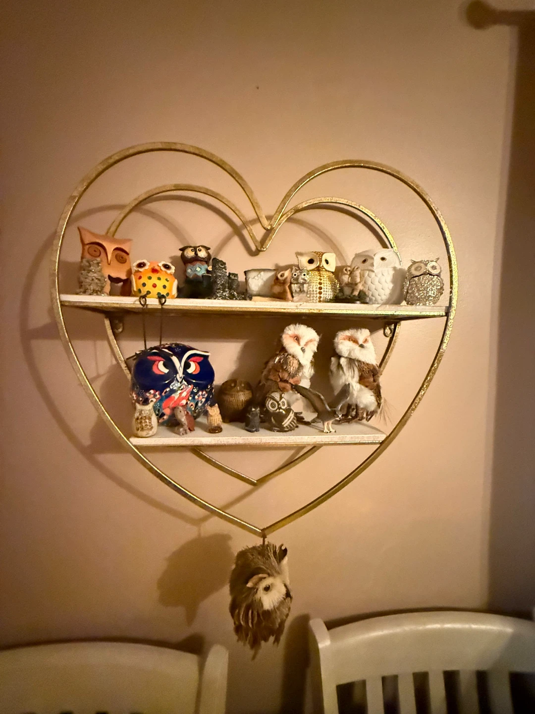 Heart Shaped Wall Shelf with Assorted Owl Figurines - photo 2