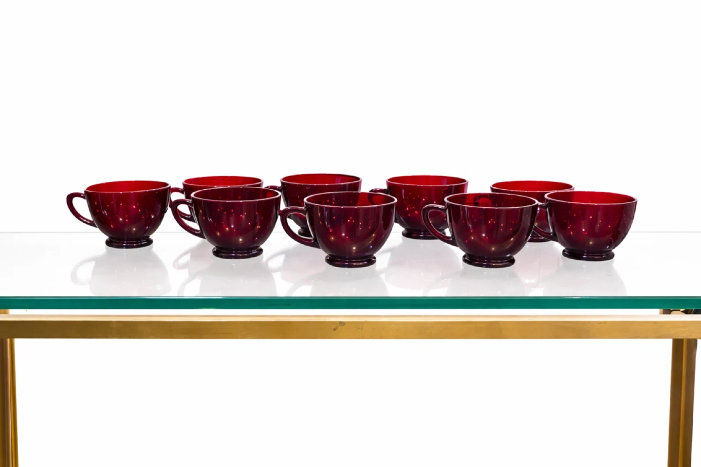 Set of 10 Ruby Red Glass Handled Cups, Mid-Century Modern - photo 2