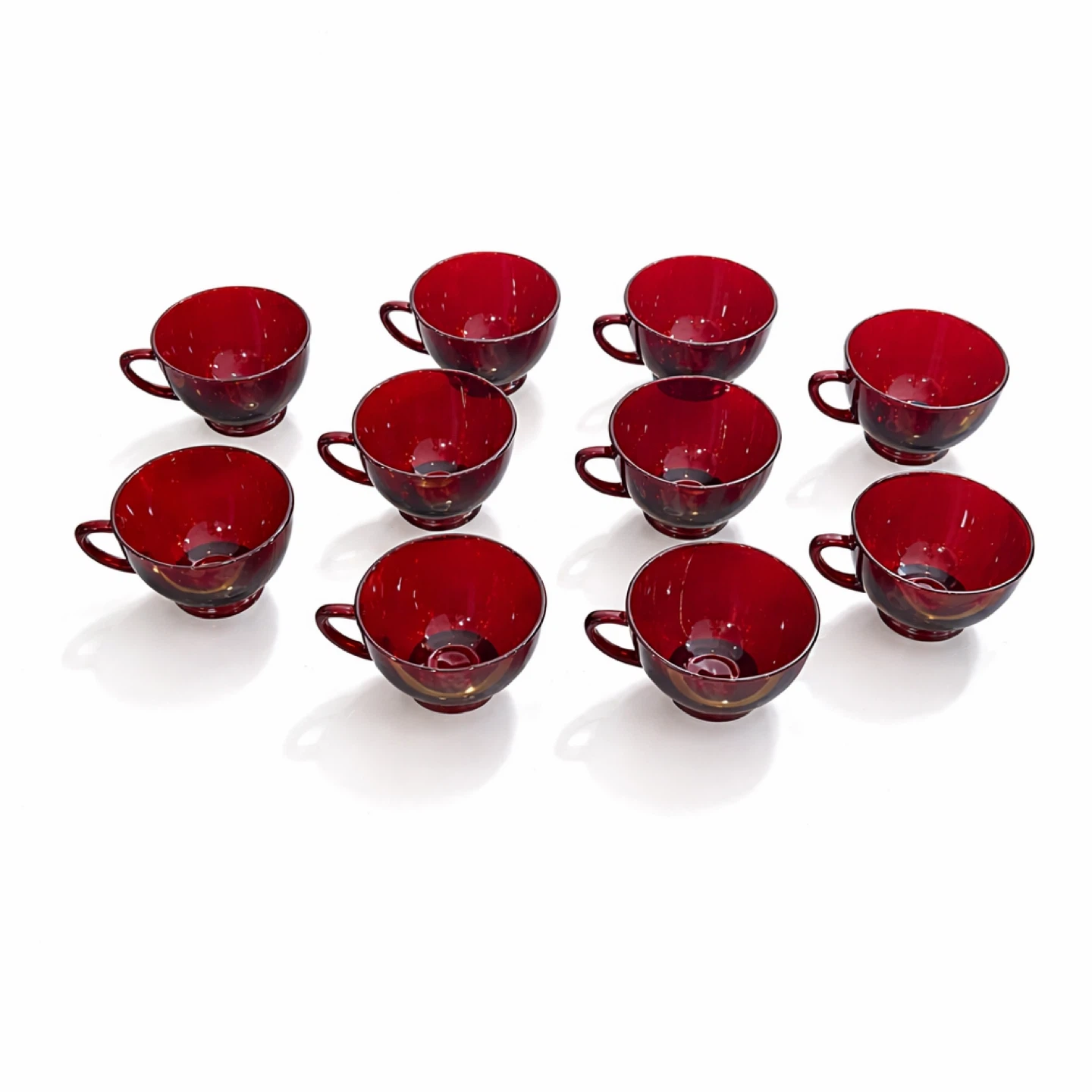 Set of 10 Ruby Red Glass Handled Cups, Mid-Century Modern - photo 3