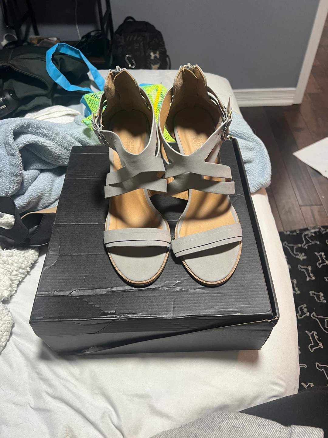 Grey Strappy Wedge Heels Size 8 - photo 2