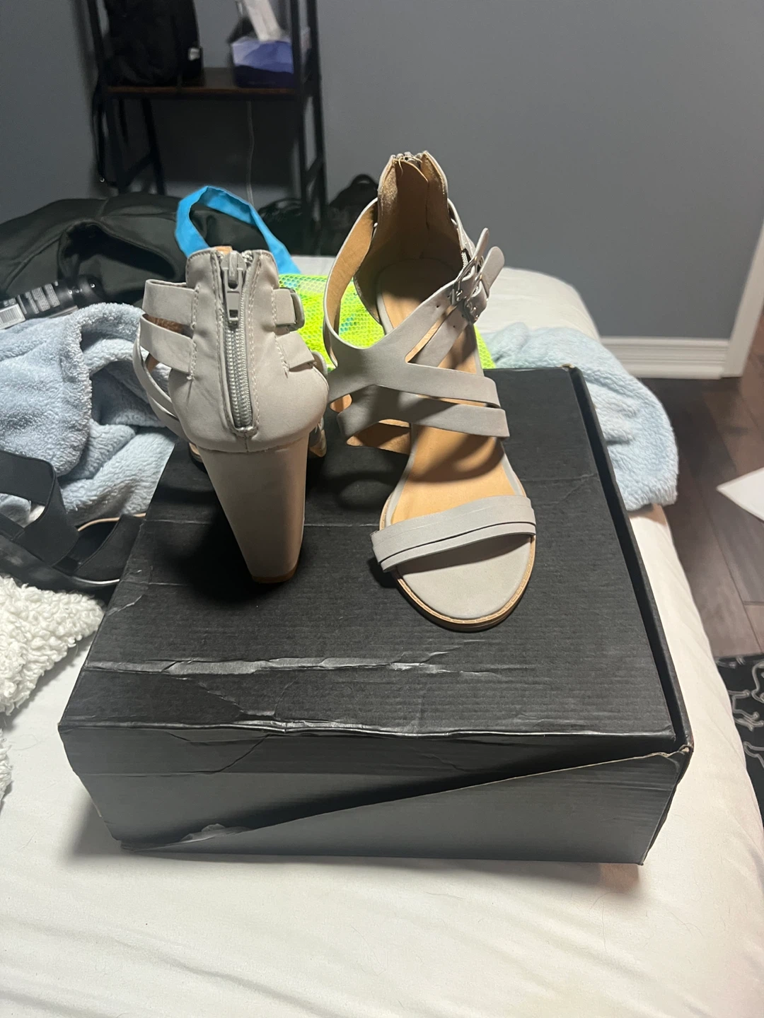 Grey Strappy Wedge Heels Size 8