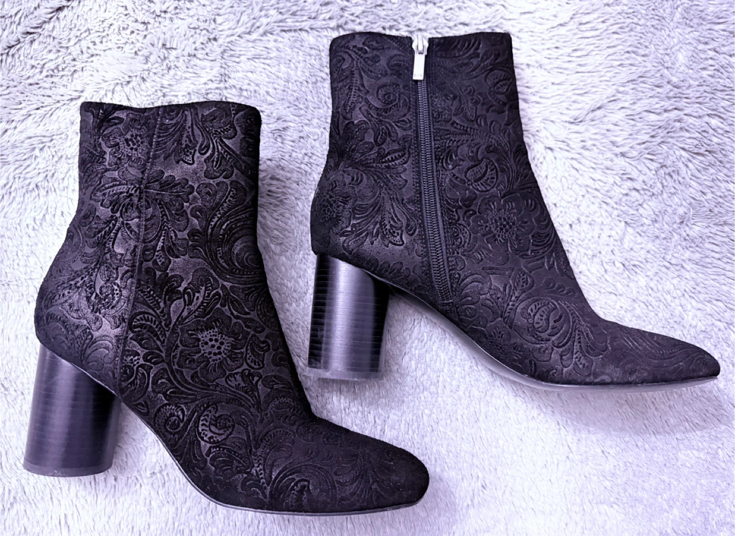 Marc Fisher Black Embossed Ankle Boots with Block Heel - photo 4