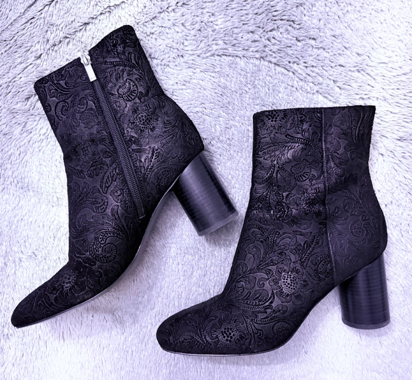 Marc Fisher Black Embossed Ankle Boots with Block Heel - photo 2