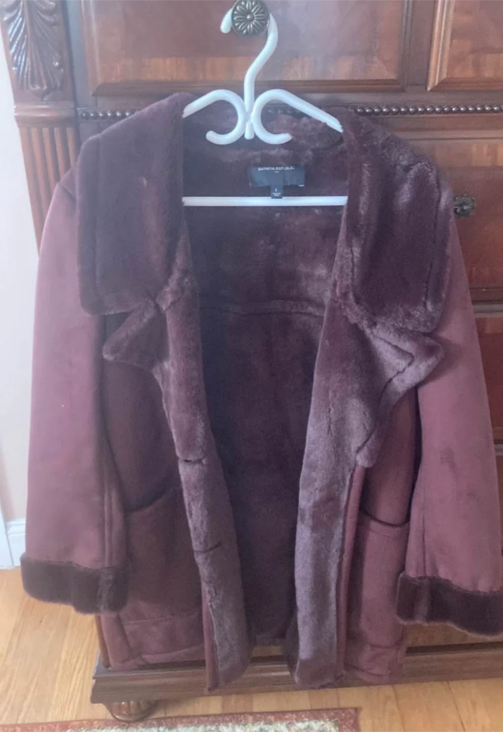 Banana Republic Faux Suede/Fur Lined Jacket - Burgundy - Size L