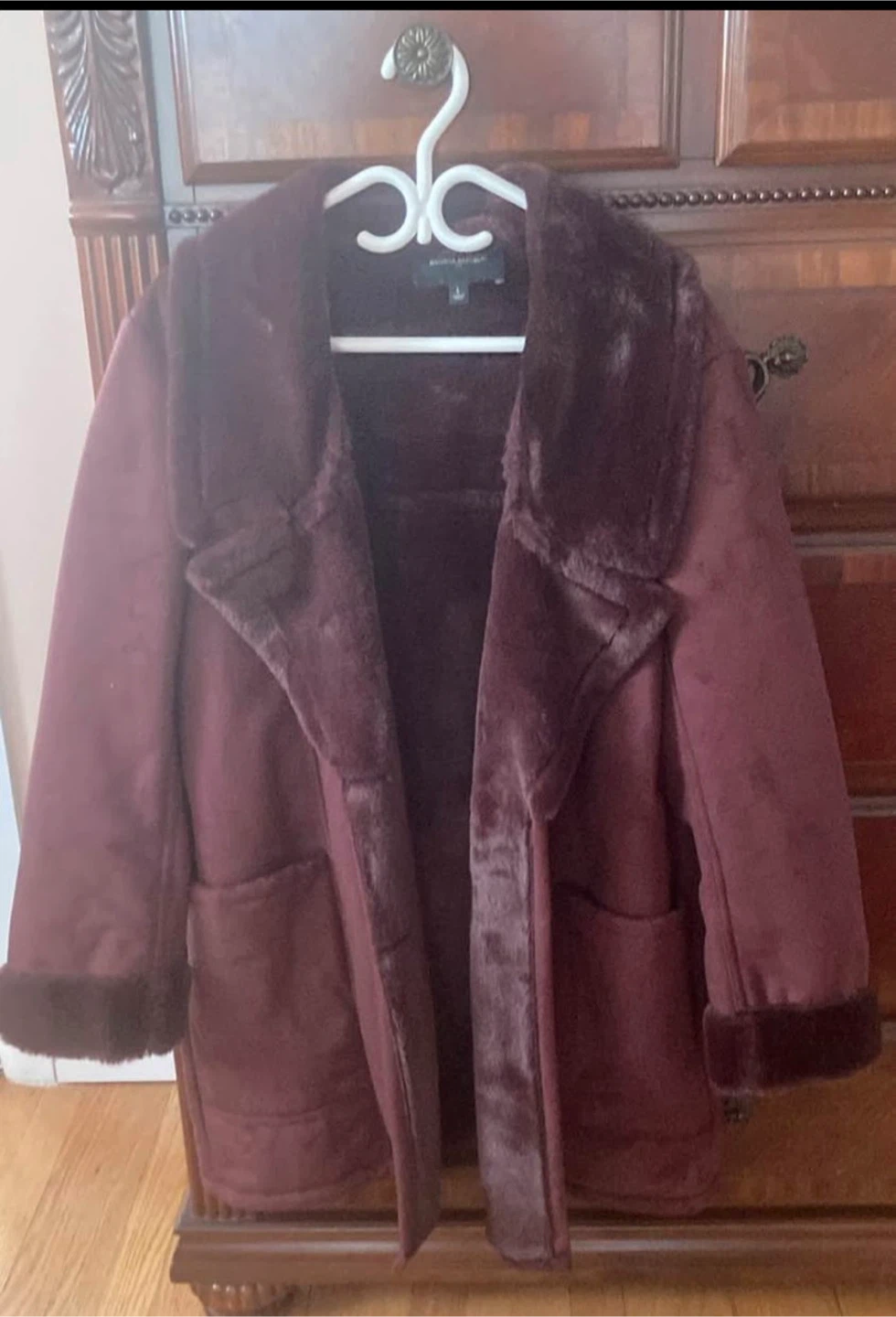 Banana Republic Faux Suede/Fur Lined Jacket - Burgundy - Size L - photo 5