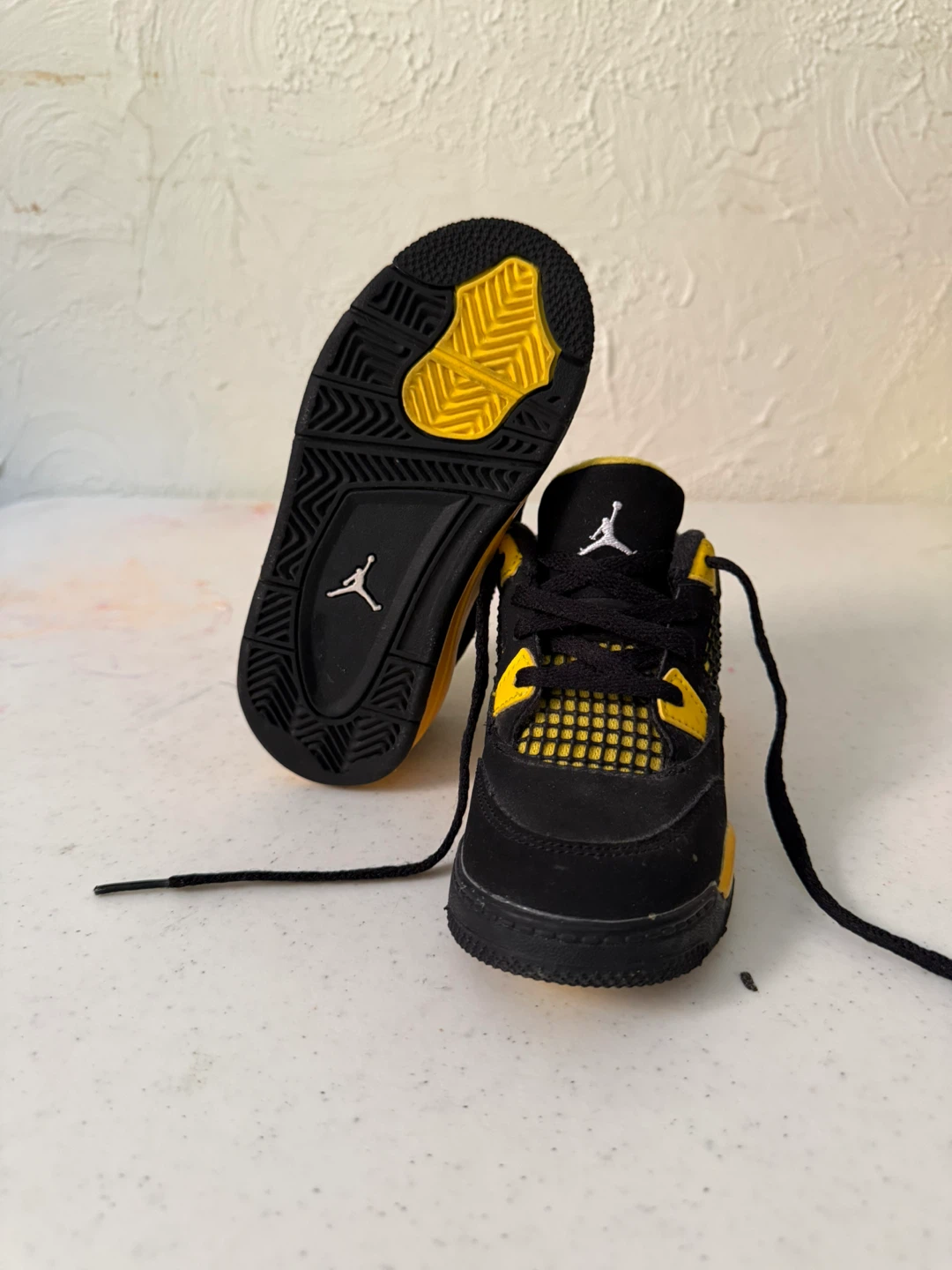 Jordan 4 Toddler Shoes Black Yellow Size 9C - photo 2