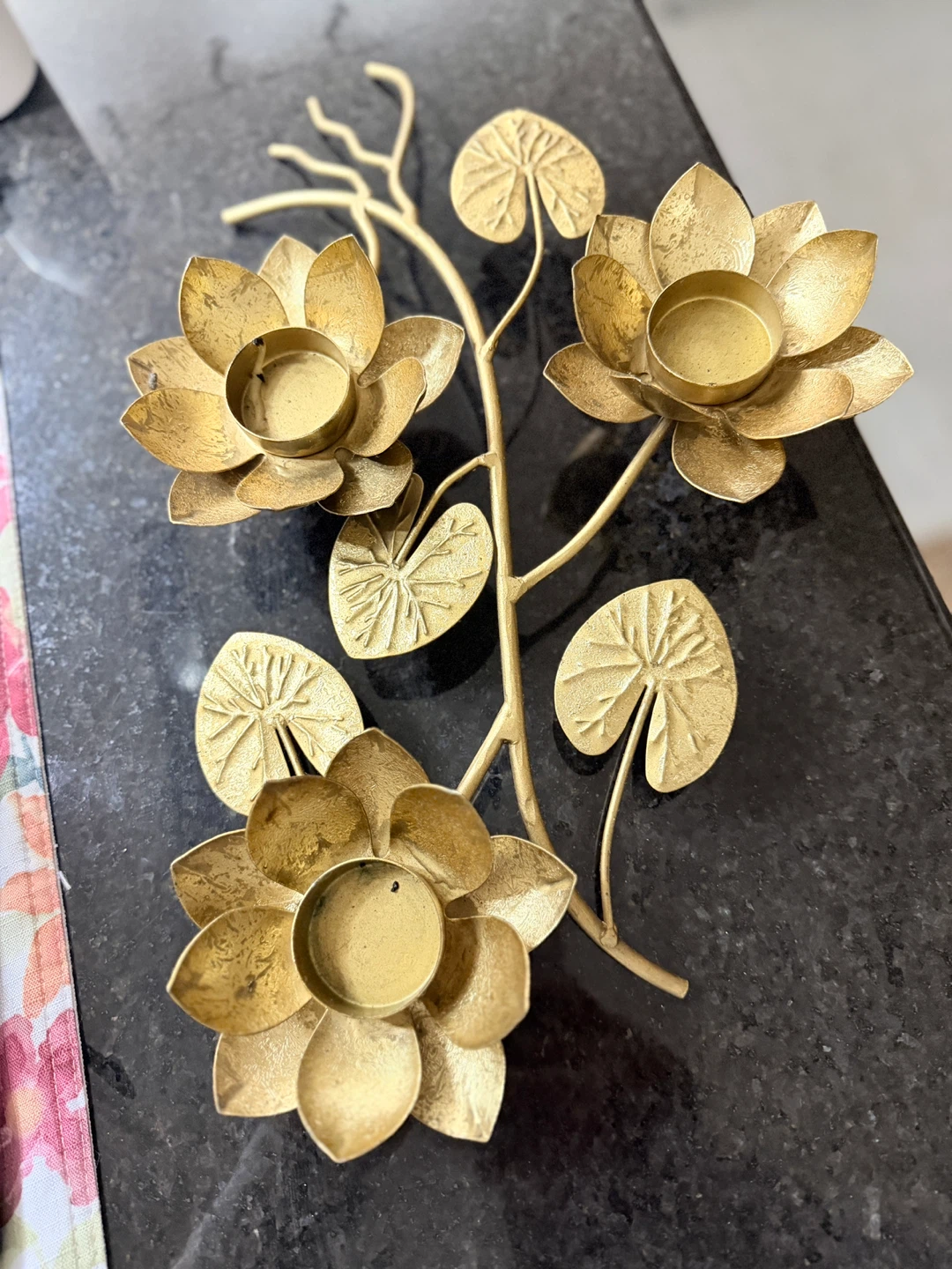 Gold Metal Lotus Flower Tea Light Candle Holder