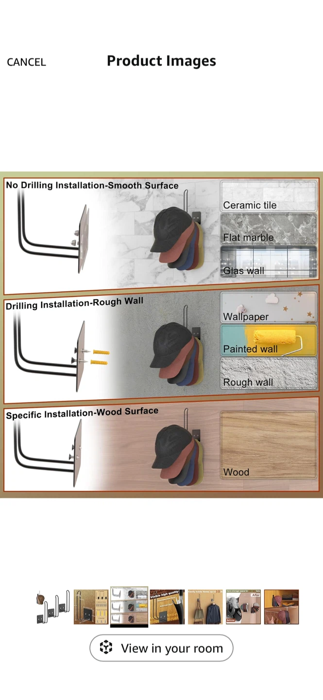 New-3-Pack Black Metal Hat Rack Holder - photo 2