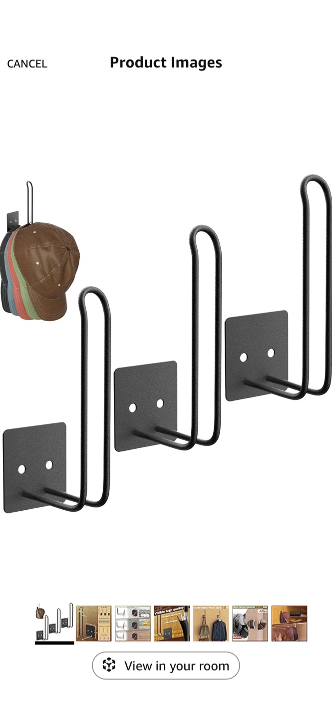 New-3-Pack Black Metal Hat Rack Holder