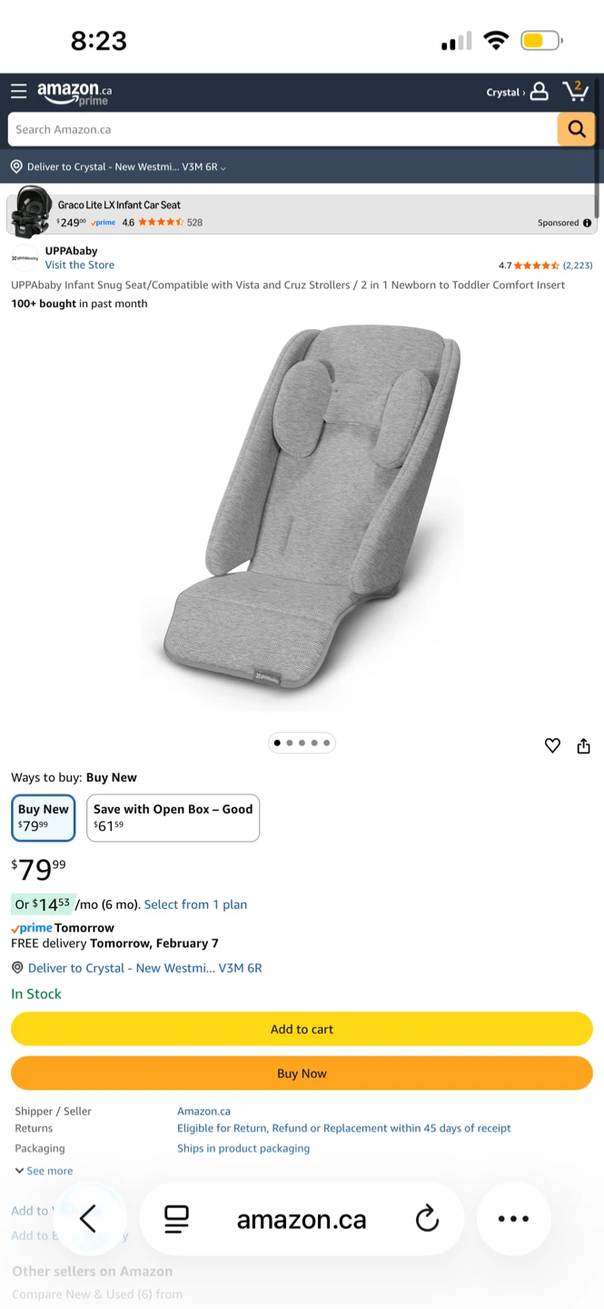 UPPAbaby Infant Snug Seat for Vista/Cruz Strollers