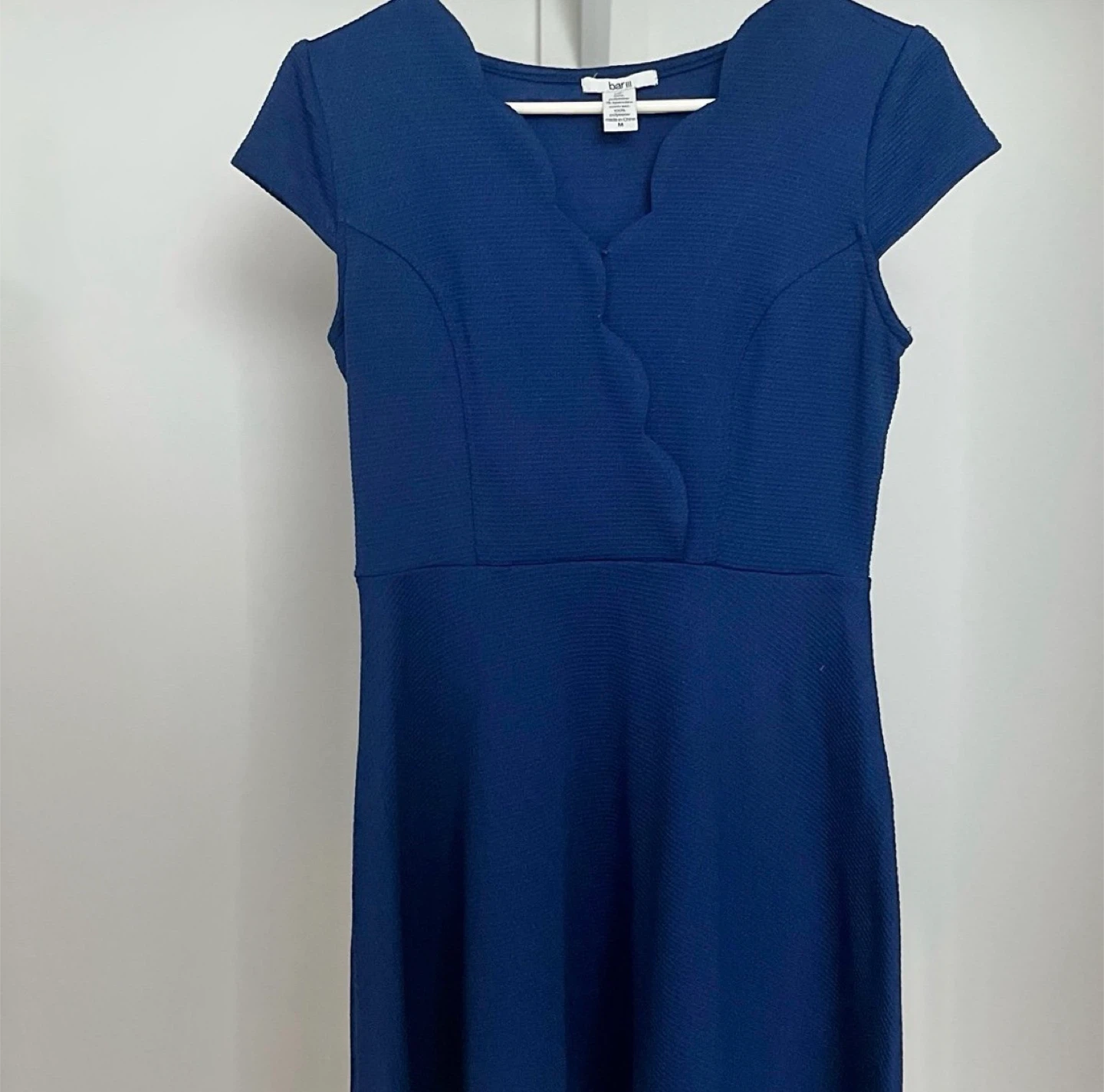 Bar III Blue V-Neck Cap Sleeve Fit and Flare Dress 🏆