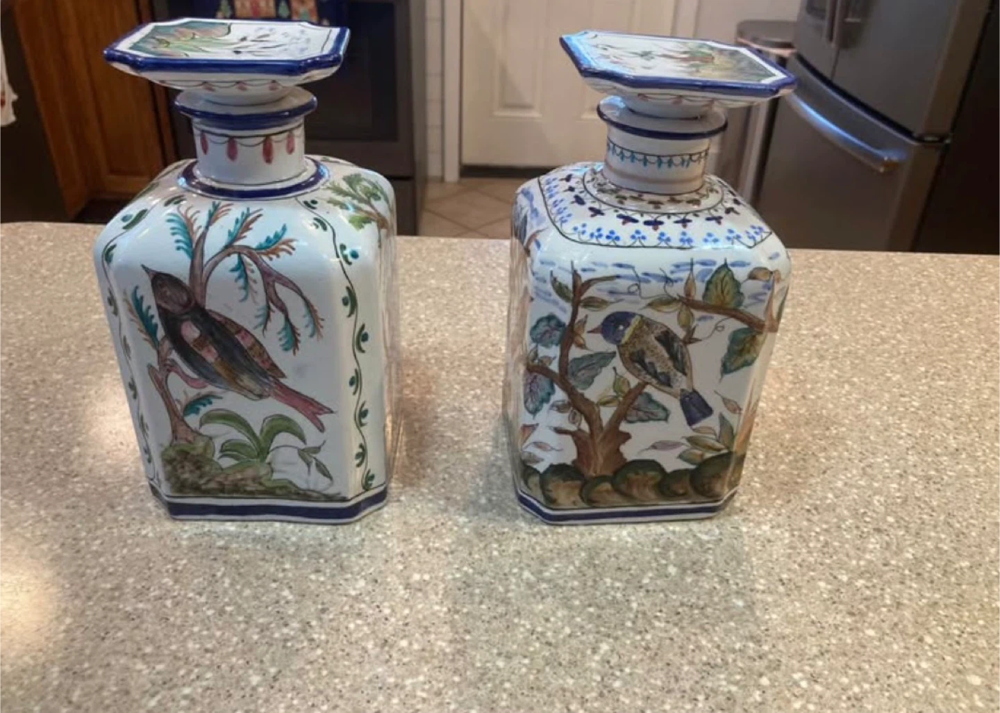 Set of 2 Decorative Ceramic Bottles with Bird and Floral Designs - photo 2