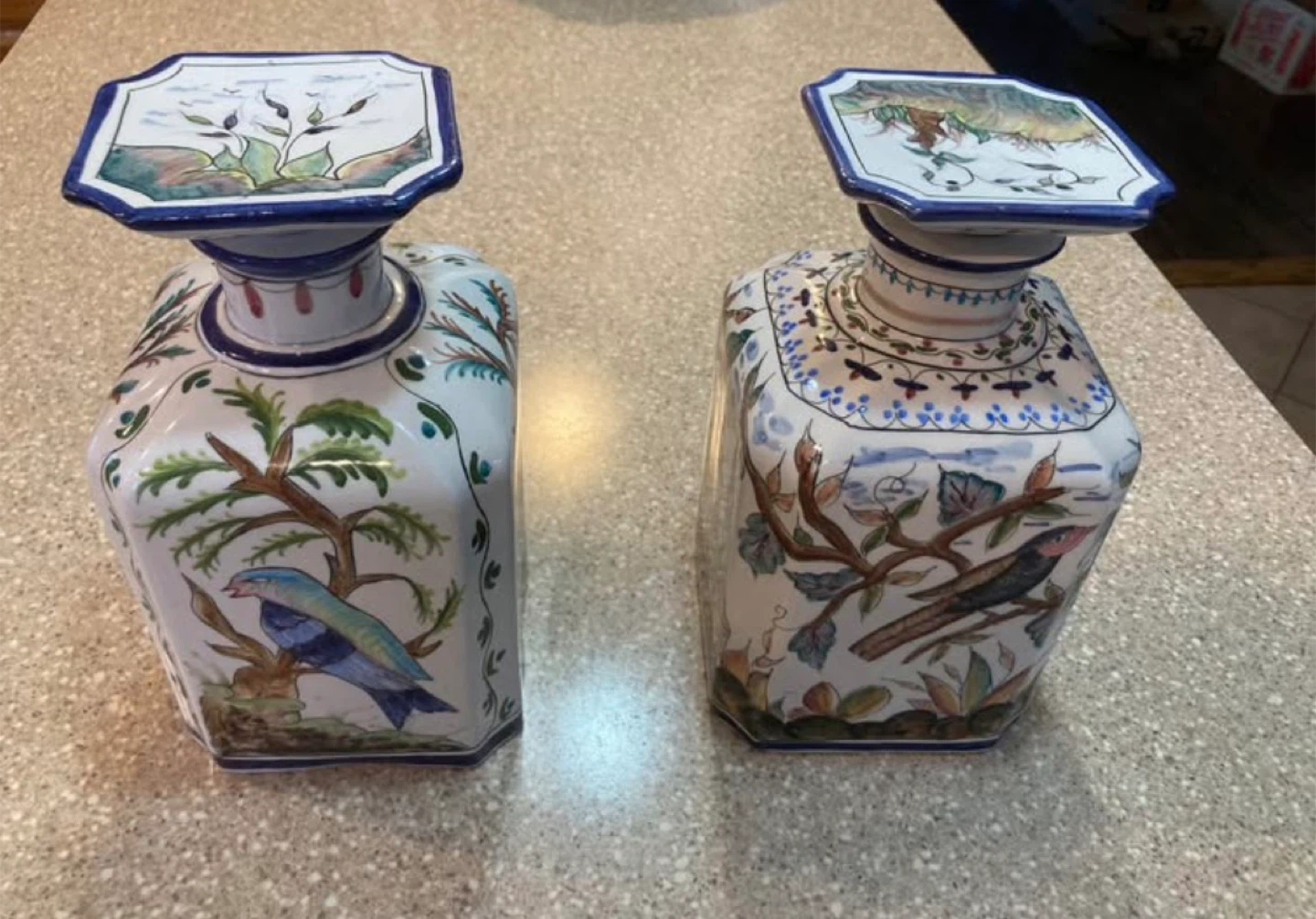 Set of 2 Decorative Ceramic Bottles with Bird and Floral Designs - photo 3