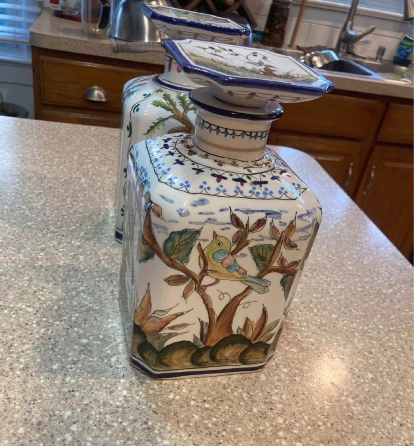 Set of 2 Decorative Ceramic Bottles with Bird and Floral Designs - photo 4