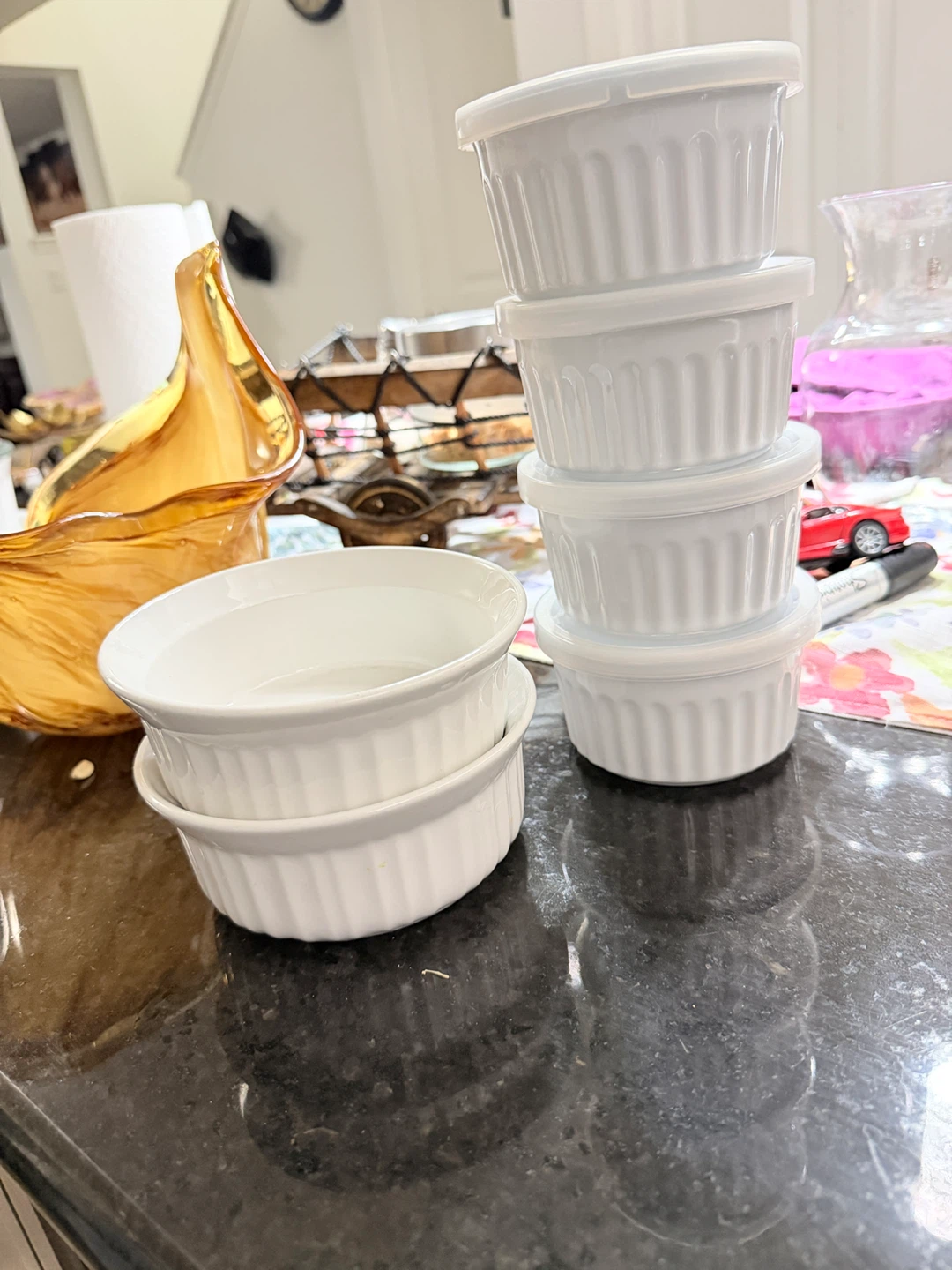 White Ramekin Dishes with Lids (Set of 6)