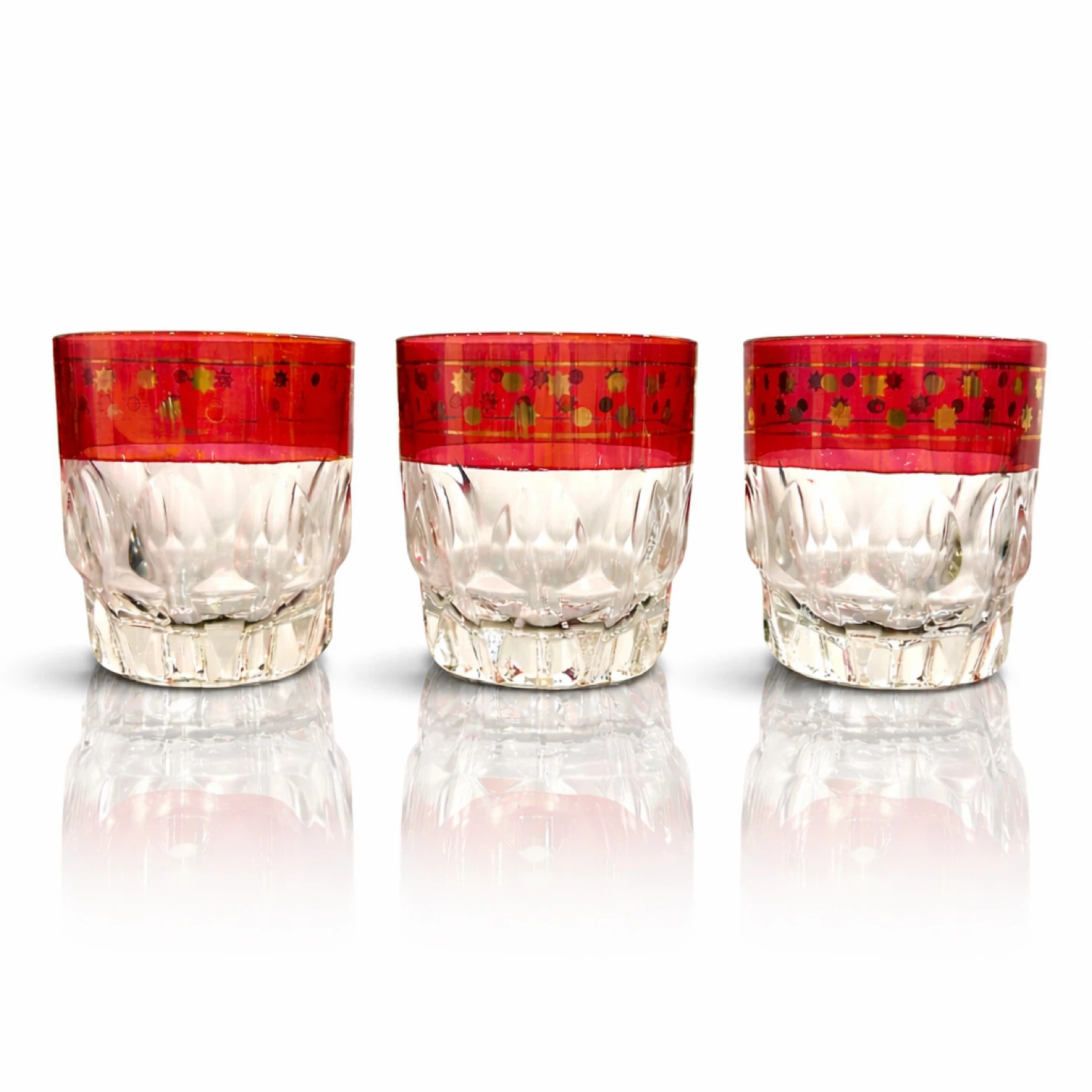 Set of 4 Crystal Glasses & Ice Bucket w Gilt Star Band c1960s - photo 5