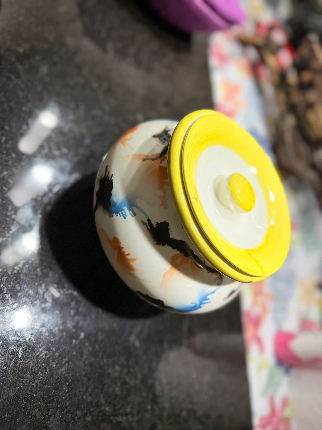 Ceramic Storage Jar with Yellow Lid