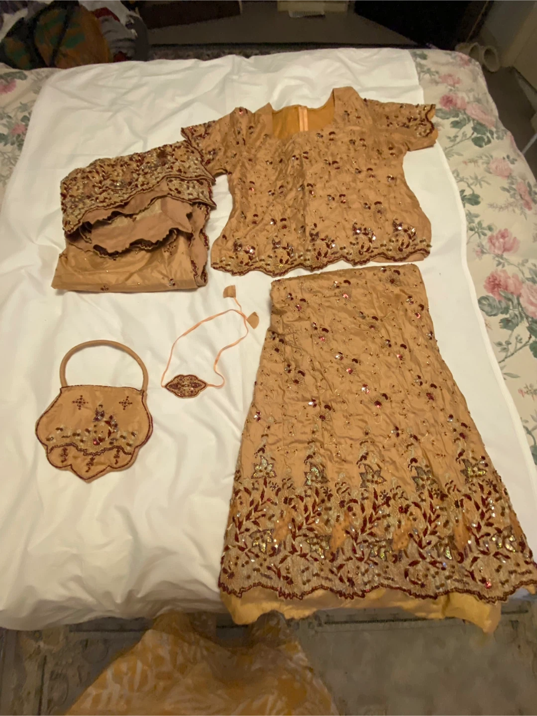 Beaded Gold and Burgundy Ethnic Outfit Set