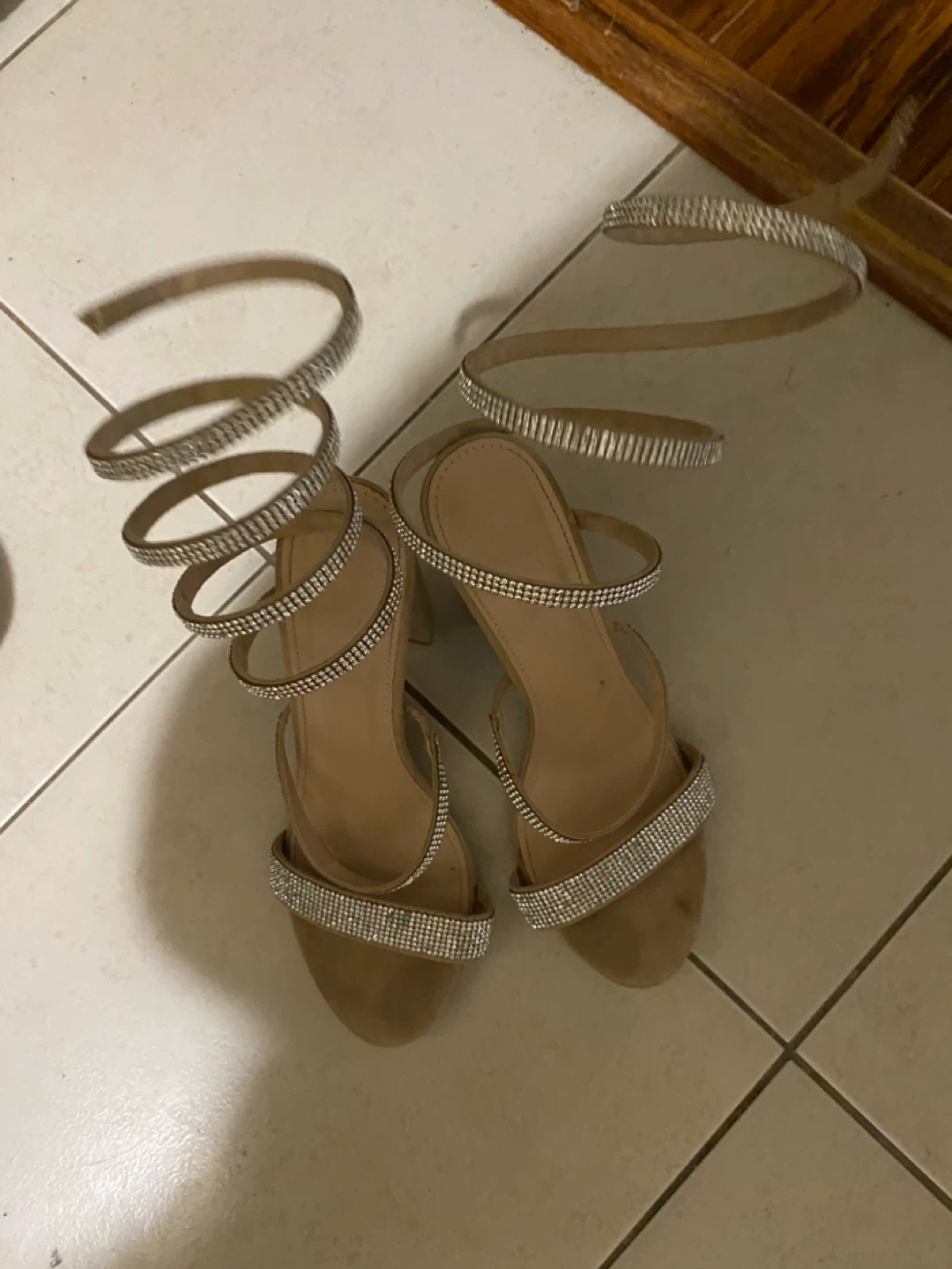 Women's Rhinestone Spiral Heeled Sandals Size 6