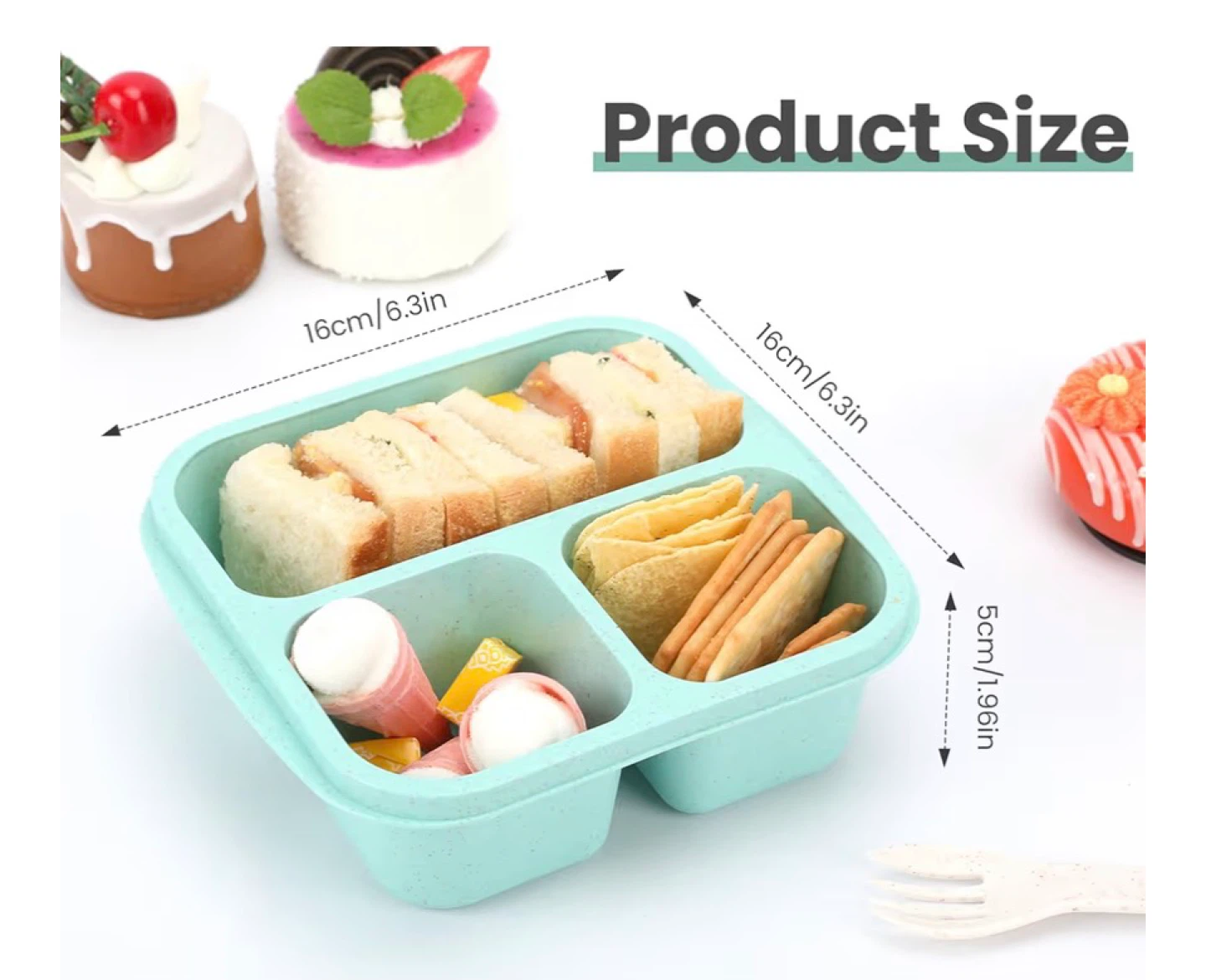 3-Compartment Bento Lunch Box (Pink/Green) - photo 3