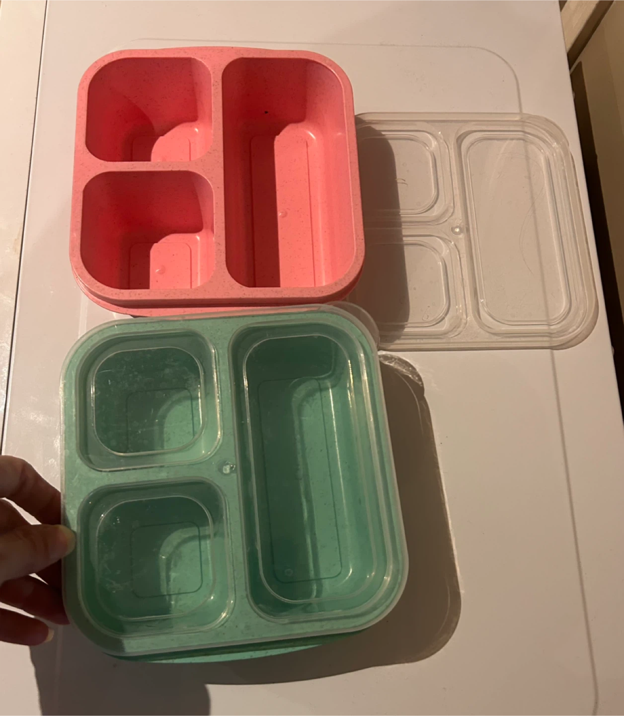 3-Compartment Bento Lunch Box (Pink/Green)