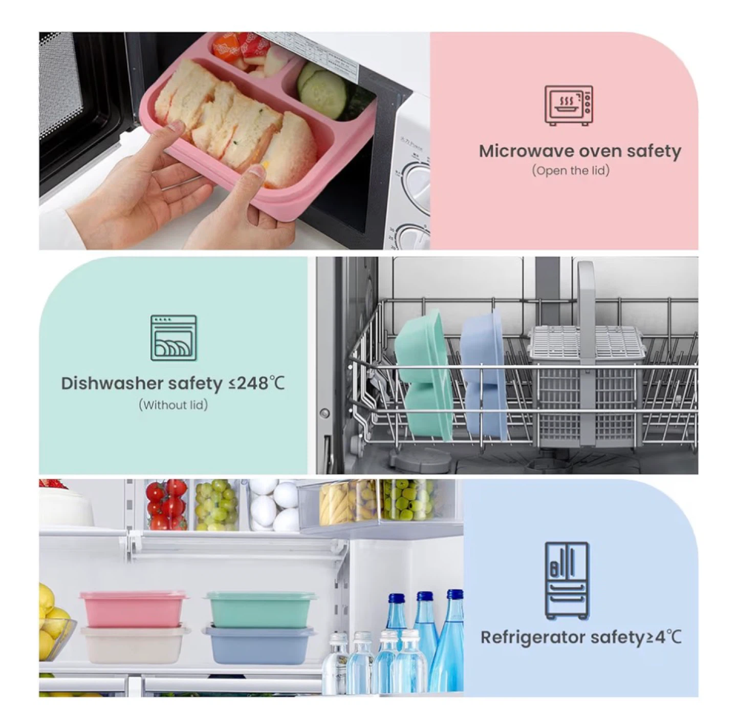 3-Compartment Bento Lunch Box (Pink/Green) - photo 5