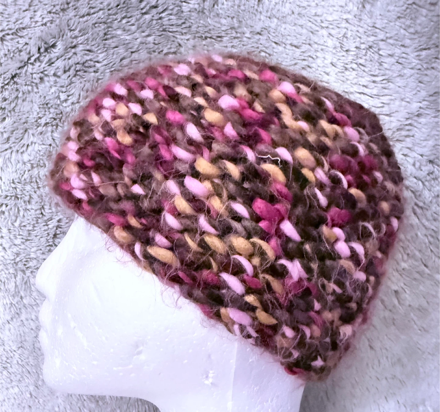 Hand-Knitted Beanie - Pink, Brown, Yellow Multi-Colour - photo 4
