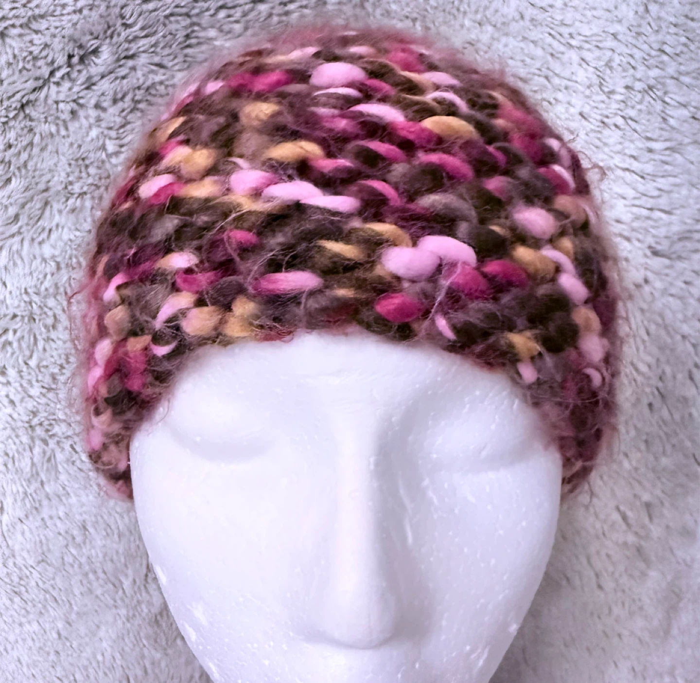 Hand-Knitted Beanie - Pink, Brown, Yellow Multi-Colour - photo 2