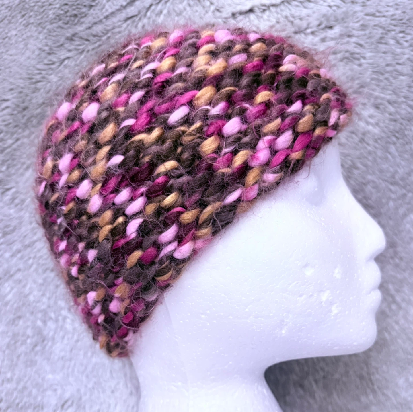 Hand-Knitted Beanie - Pink, Brown, Yellow Multi-Colour - photo 3