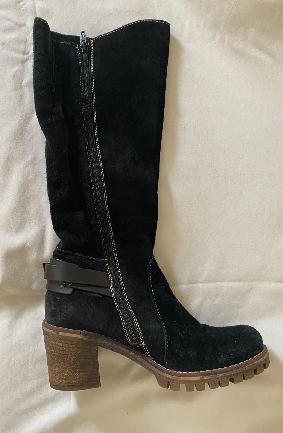 MANAS  Black Suede Tall Boots , Size 7 - photo 4