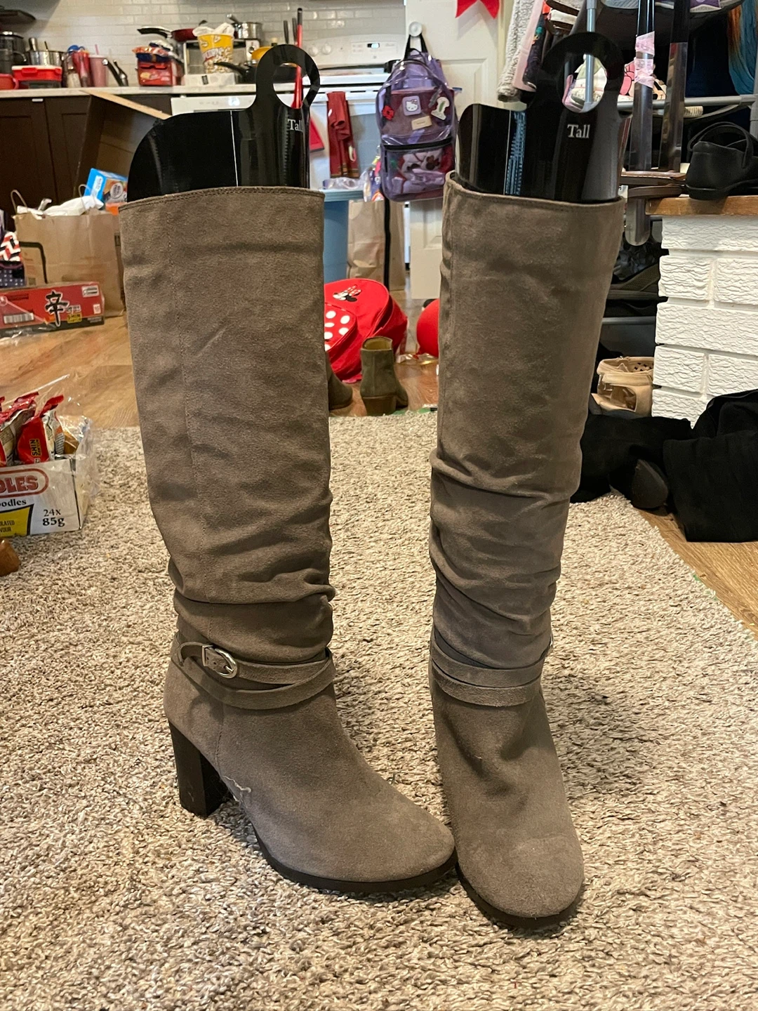 Taupe Suede Ruched Tall Boots