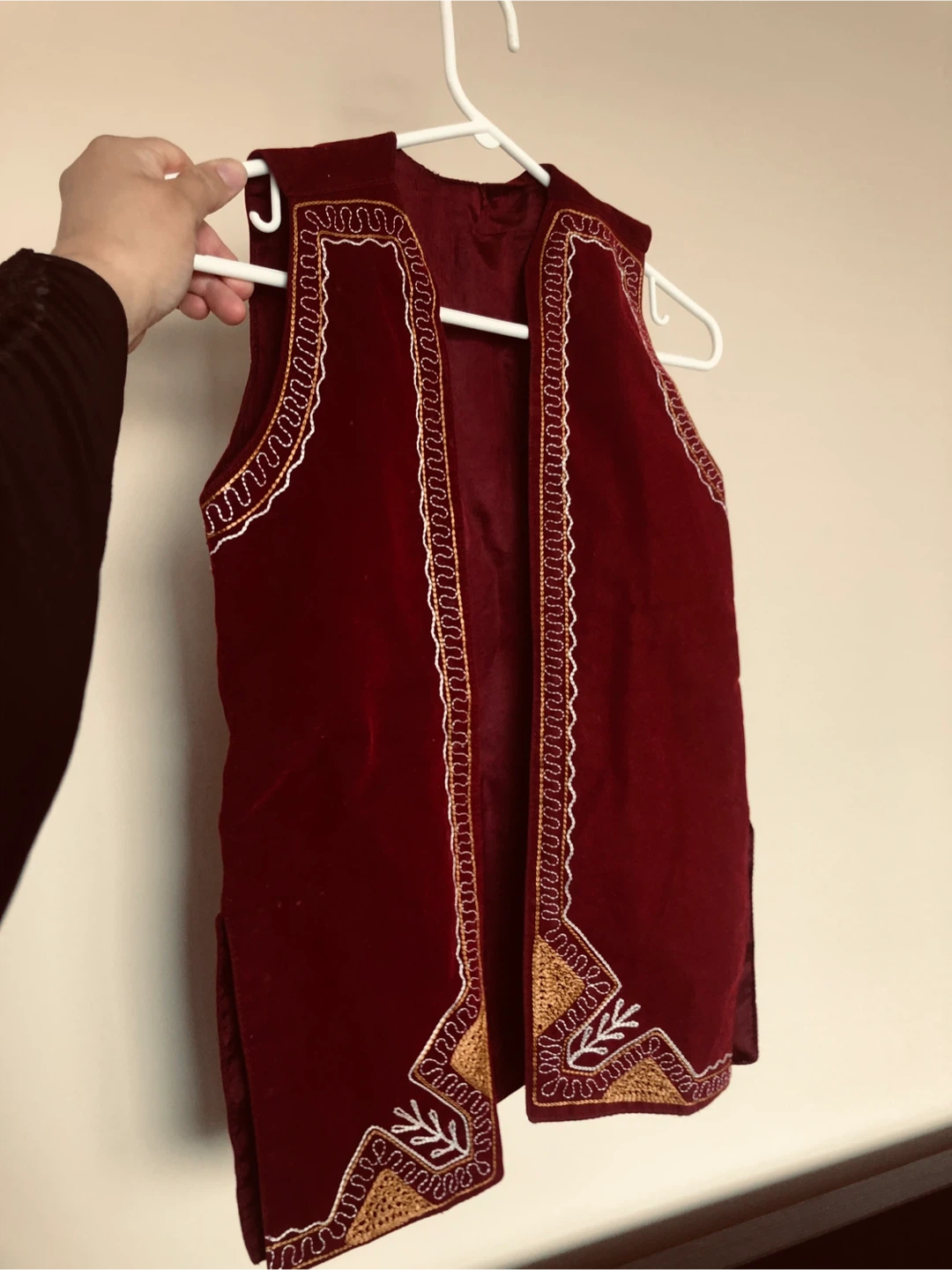🏆 Maroon Velvet Vest with Gold Embroidery