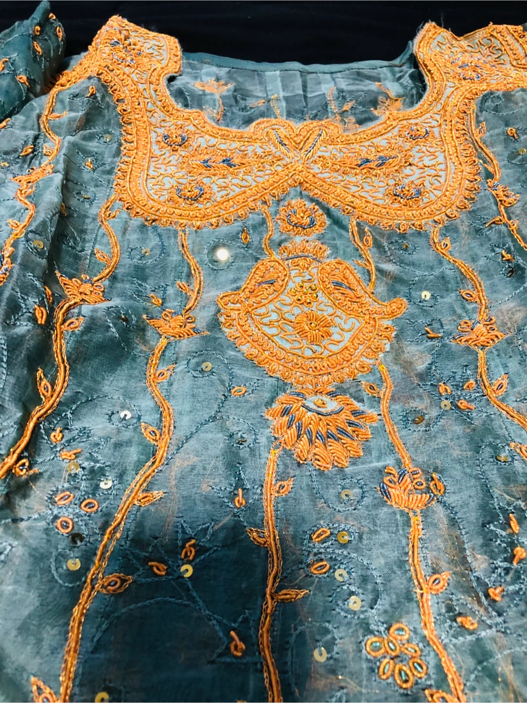 🏆 Embroidered Teal and Gold Kurti and Pants Set - photo 3
