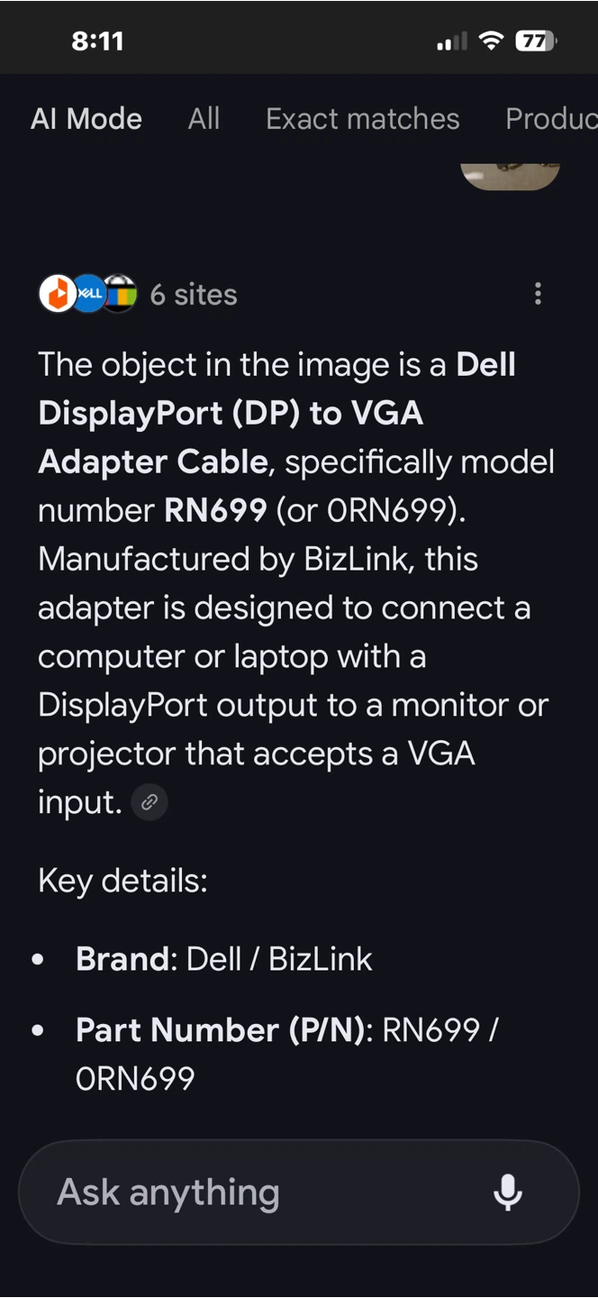 🏆Dell BizLink DisplayPort to VGA Adapter RN699 - photo 4