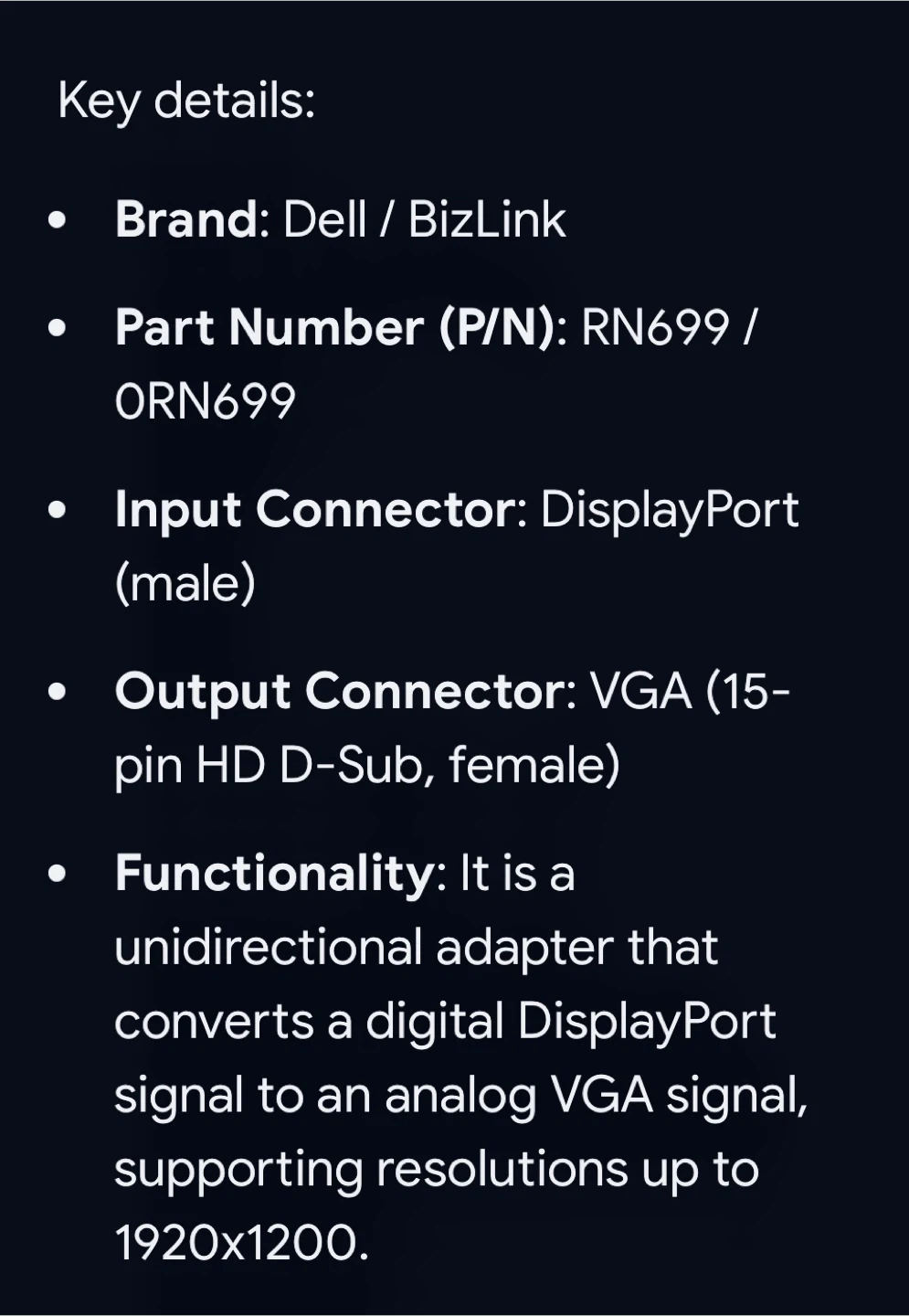 🏆Dell BizLink DisplayPort to VGA Adapter RN699 - photo 5