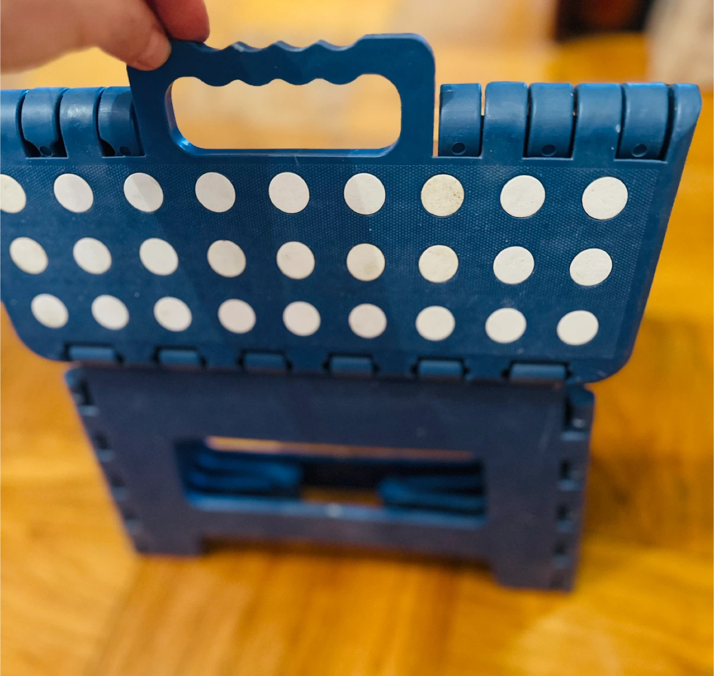 Blue Folding Step Stool with White Polka Dots