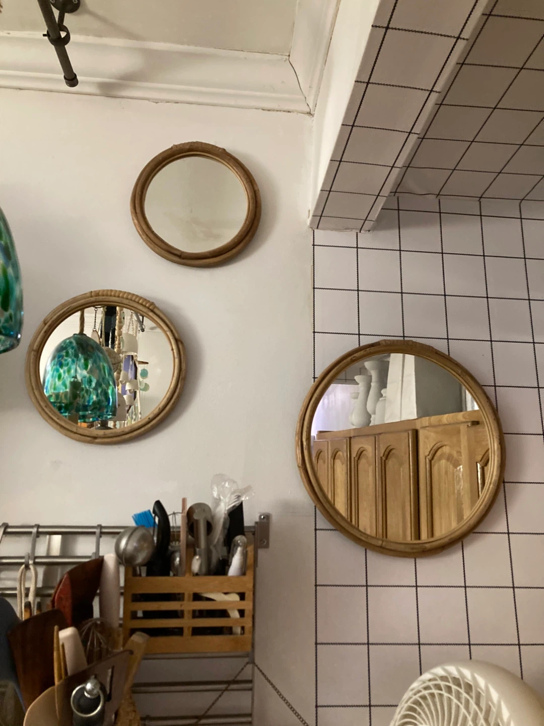 Rattan Framed Round Wall Mirror