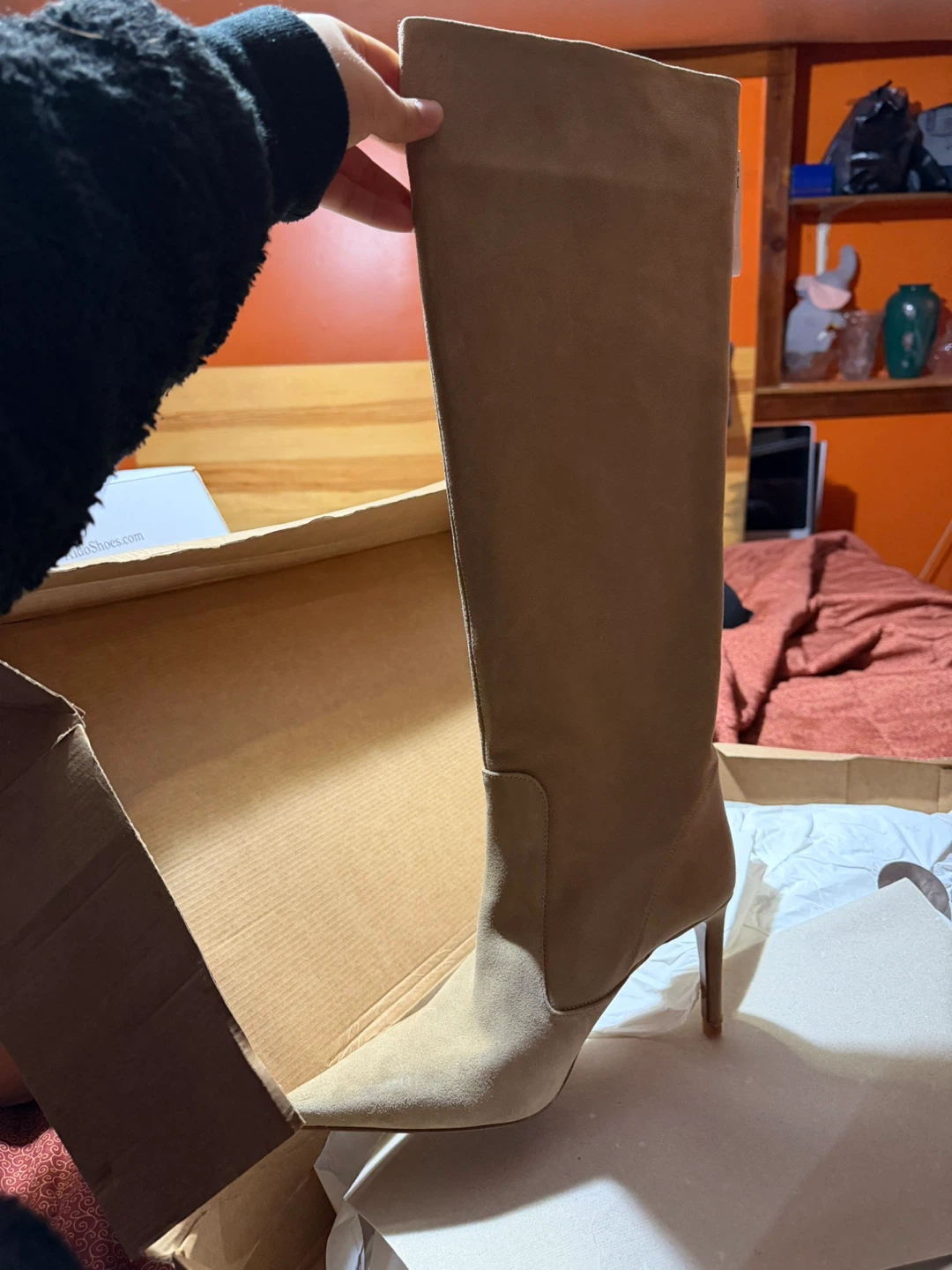 Zara Tan Suede Knee-High Stiletto Boots Size 42 - photo 2
