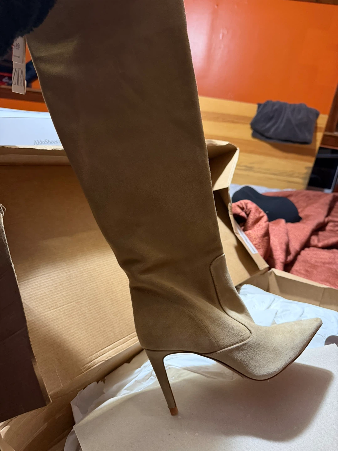 Zara Tan Suede Knee-High Stiletto Boots Size 42 - photo 3