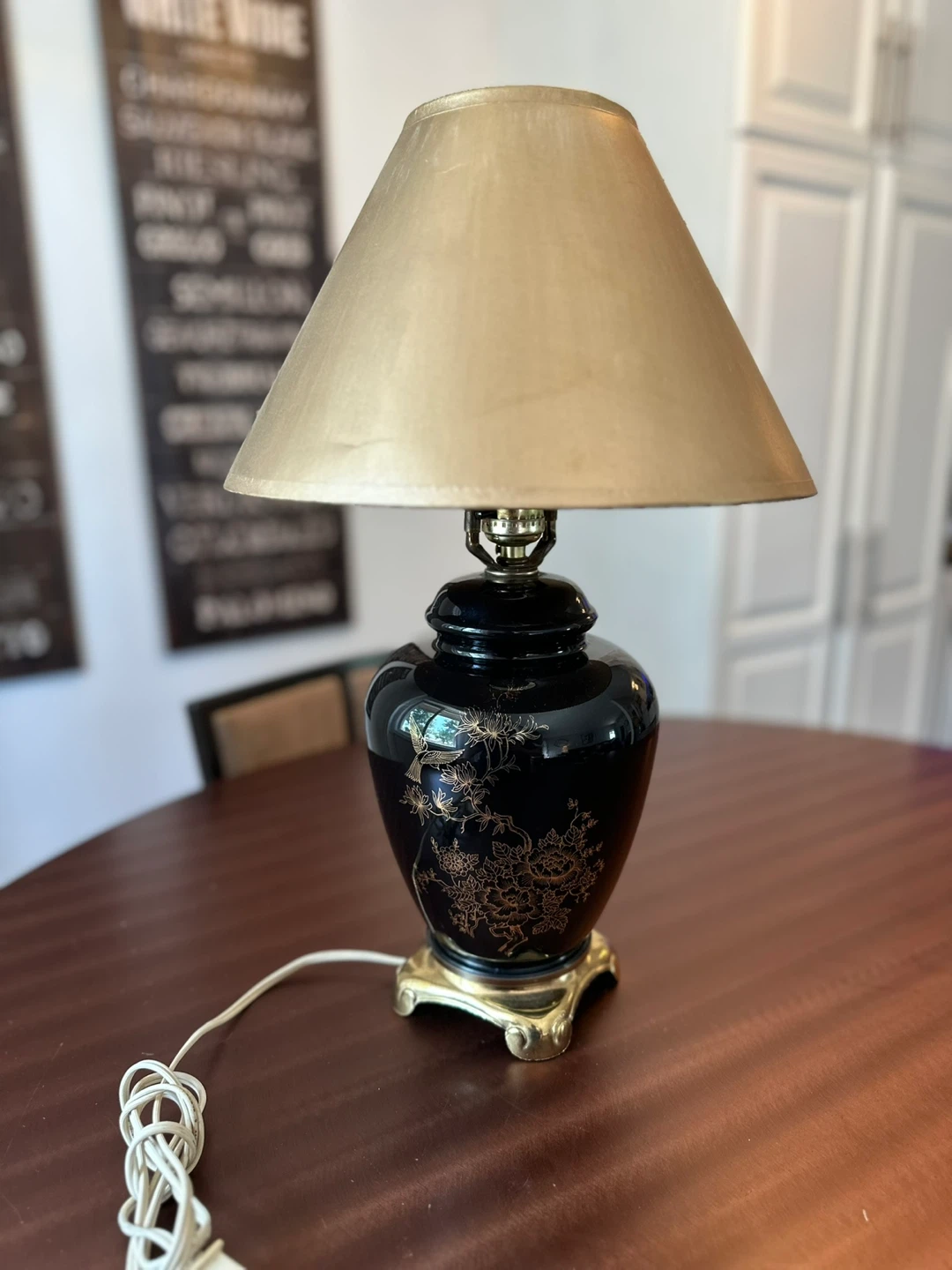Vintage Black Ceramic Lamp with Gold Floral Design - photo 5