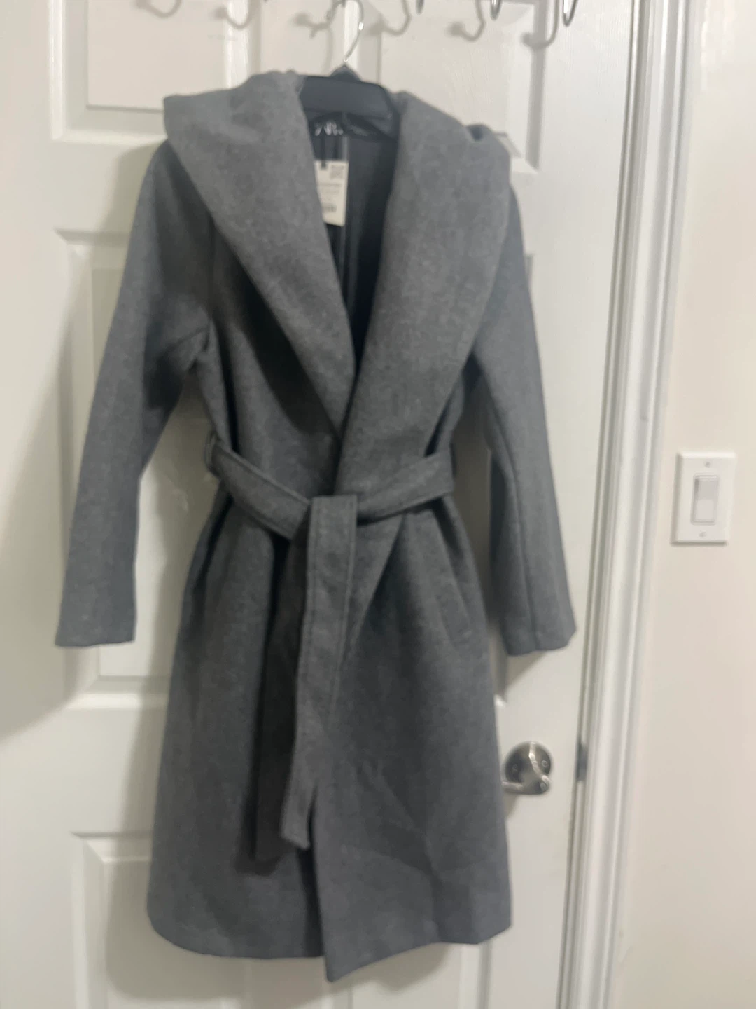 Zara Grey Hooded Wool Blend Coat XS